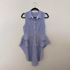 English Factory Blue Stripe Womens Button up Shirt Blouse Tunic Size Small